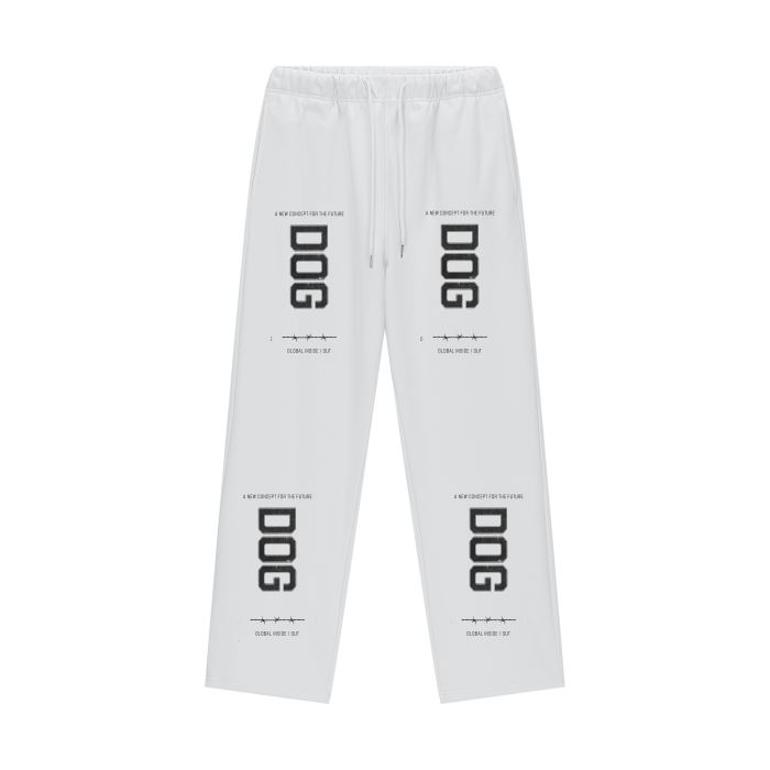 White streetwear joggers Typography joggers Dog graphic joggers Unique streetwear joggers Dog lovers fashion Casual jogger pants Graphic print joggers Trendy streetwear Urban style joggers Comfortable streetwear pants,MOQ1,Delivery days 5