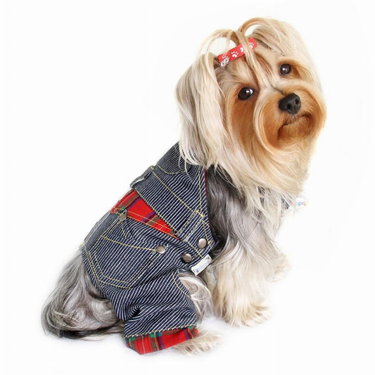 Adorable Stripy Denim Overall - Hipster Pugs Dog Duds