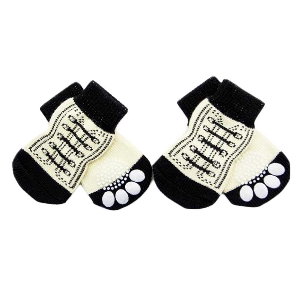 4 Pcs White Shoes Pattern Cute Puppy Cat Socks Knitted Pet Socks Dog Paw Protection for Puppy Indoor Wear - Hipster Pugs Dog Duds